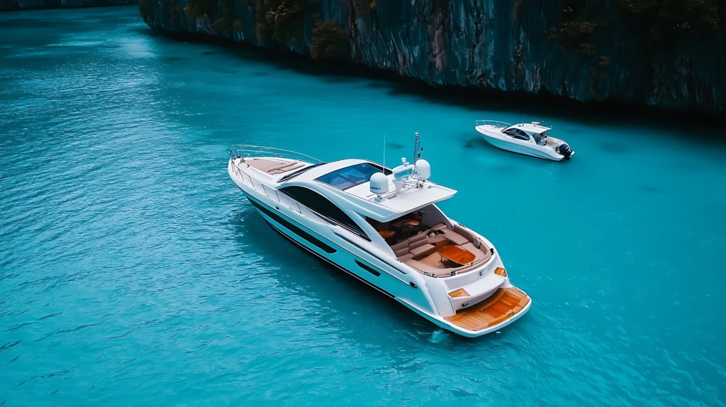 luxury-yacht-and-speedboat-anchored-in-tropical-turquoise