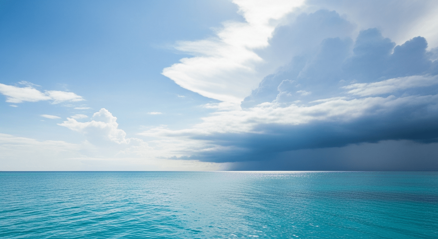Tropical squall passing on the horizon off the Singapore Southern Islands