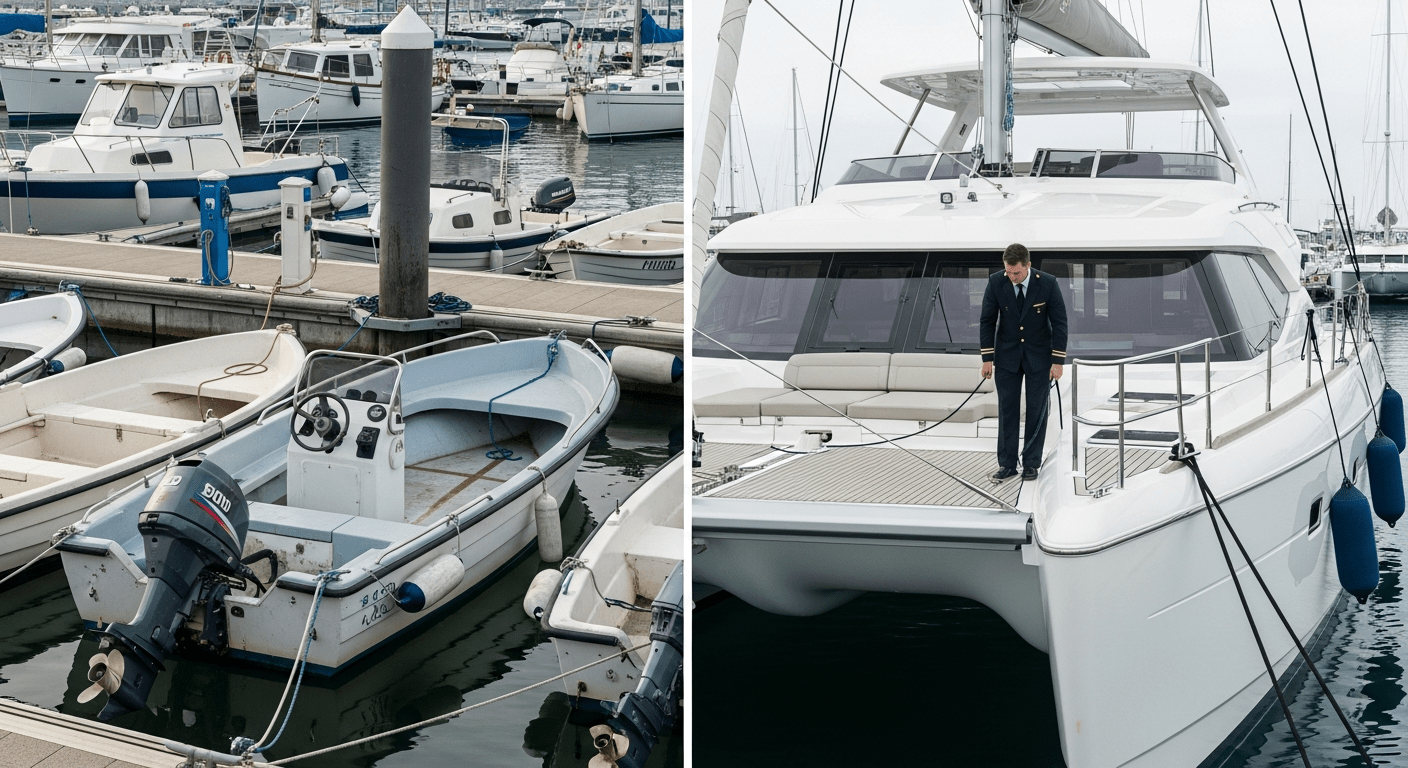 Comparison of a small boat rental and a luxury yacht charter in Singapore